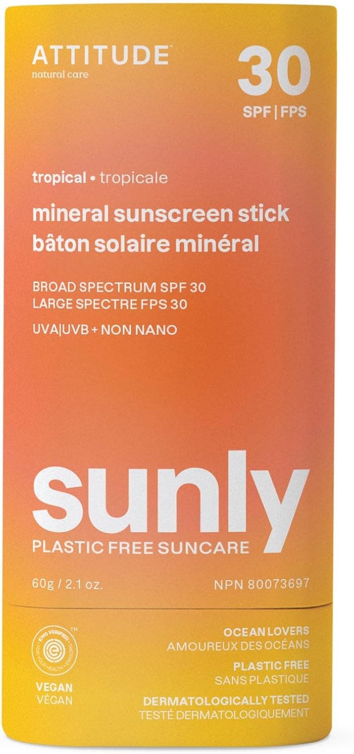 Bâton de crème solaire minérale avec oxyde de zinc, SPF 30, ATTITUDE 