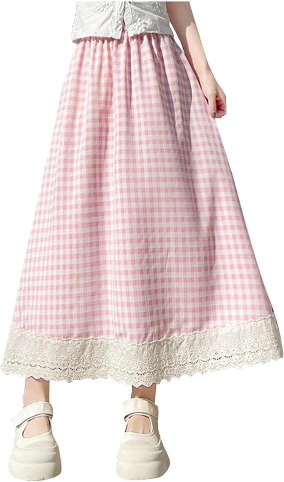 Jupe longue à imprimé vichy avec dentelle