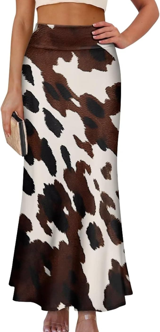 Jupe maxi taille haute à imprimé vache