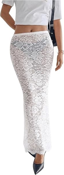 Jupe maxi florale en dentelle