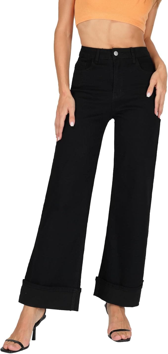 Jean large taille haute extensible à revers de Myzellia