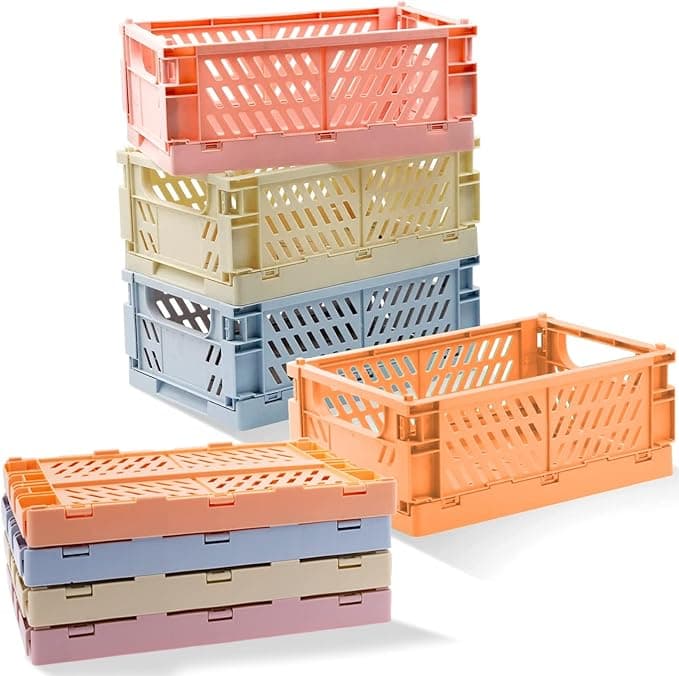 Lot de 8 paniers de rangement pliables en plastique