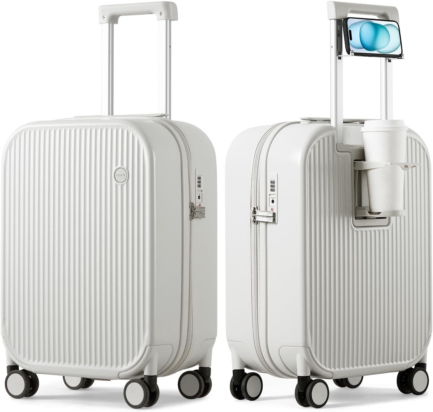 Valises de 20 pouces avec support pour téléphone et tasse