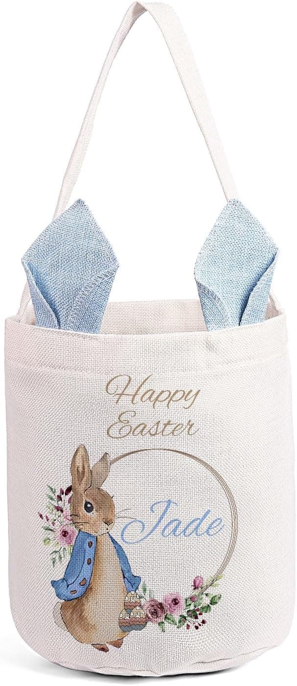 Panier de Pâques personnalisé bleu en forme de lapin