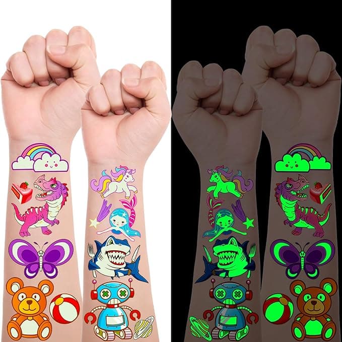 Lot de 400 tatouages temporaires phosphorescents pour enfants