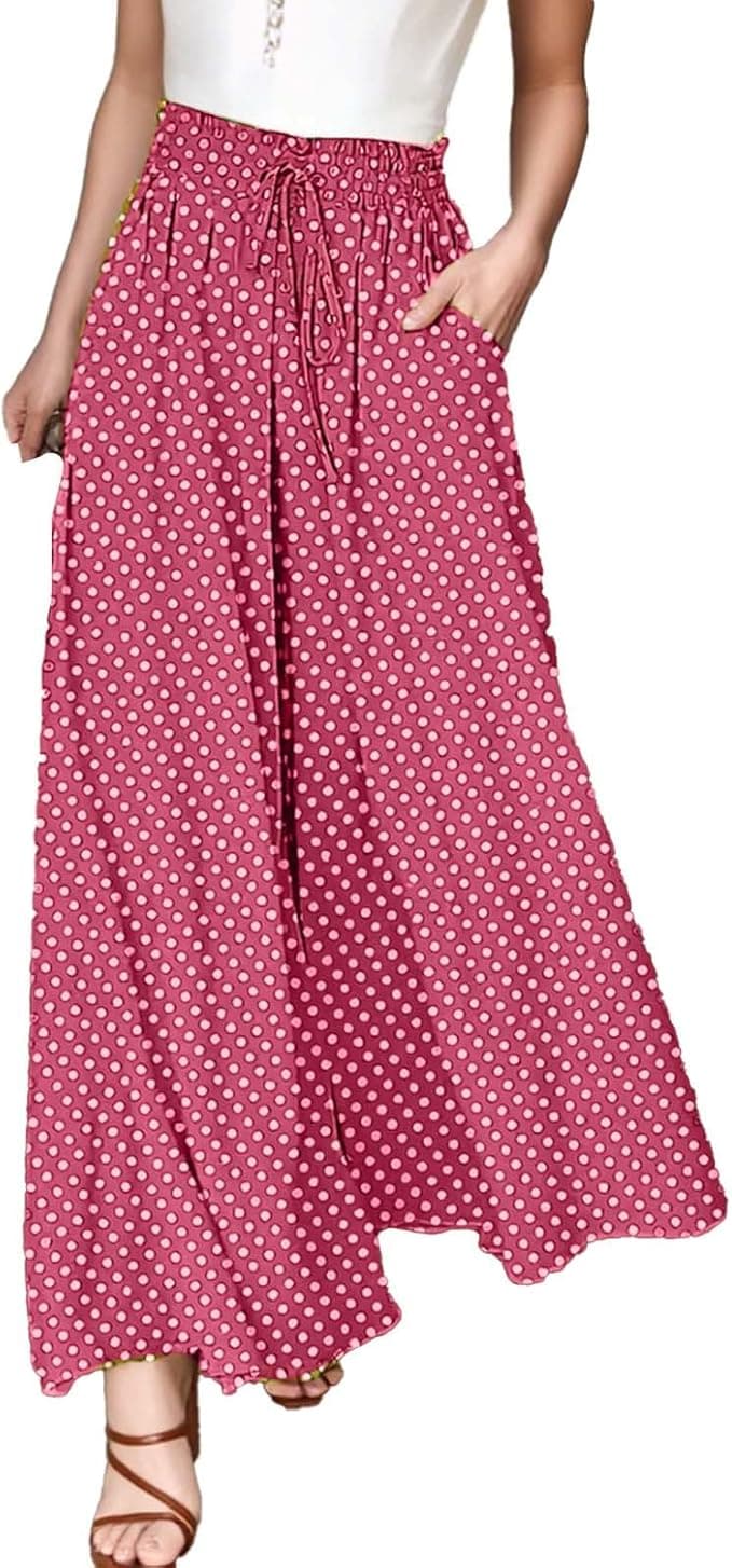 Pantalon à pois boho à taille haute