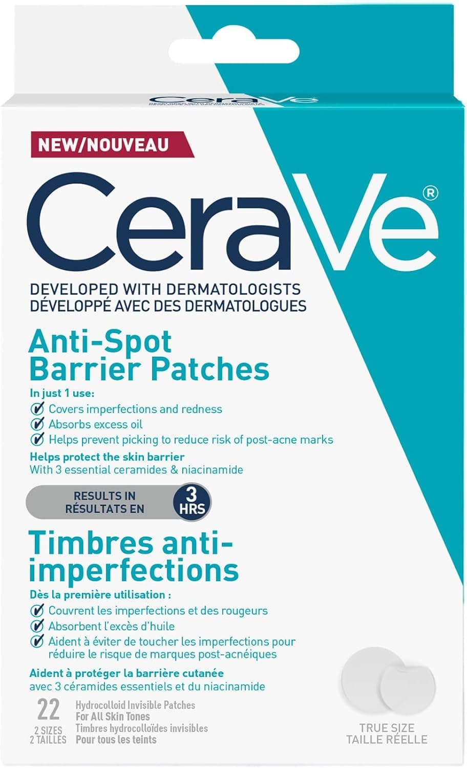 CeraVe, lot de 22 patchs à boutons avec 3 céramides et niacinamide