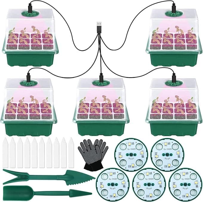 Lot de 5 plateaux de démarrage de semis avec lampe de croissance,