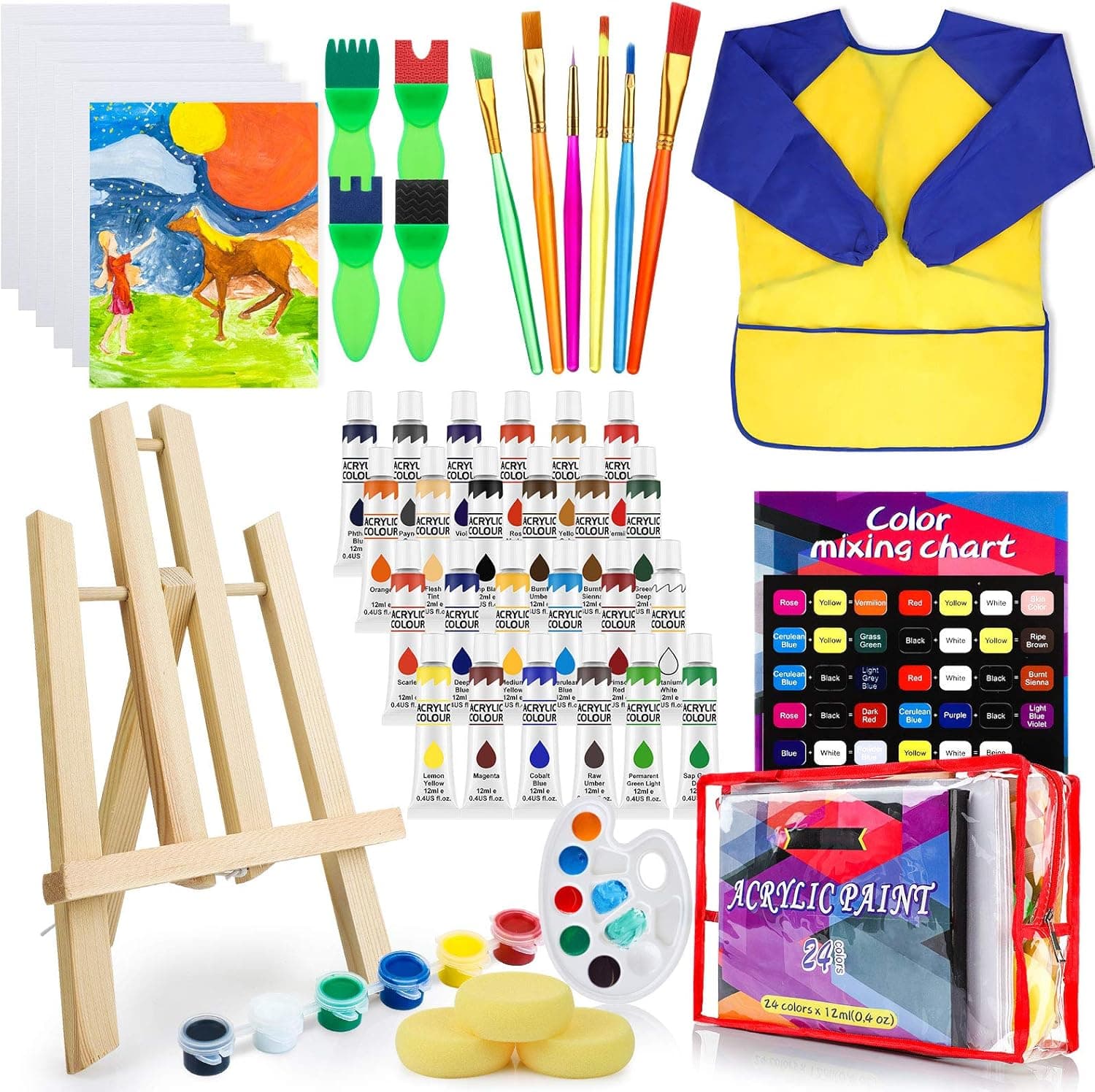 Kit de peinture pour enfants, avec chevalet de table, tablier et planche à dessin, pinceaux éponges