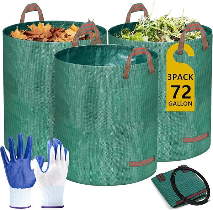Lot de 3 sacs à déchets de jardin, réutilisables et pliables