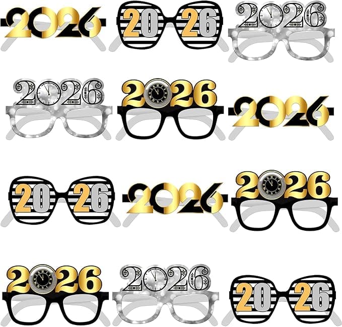 Lot de 12 lunettes de réveillon du Nouvel An 2026