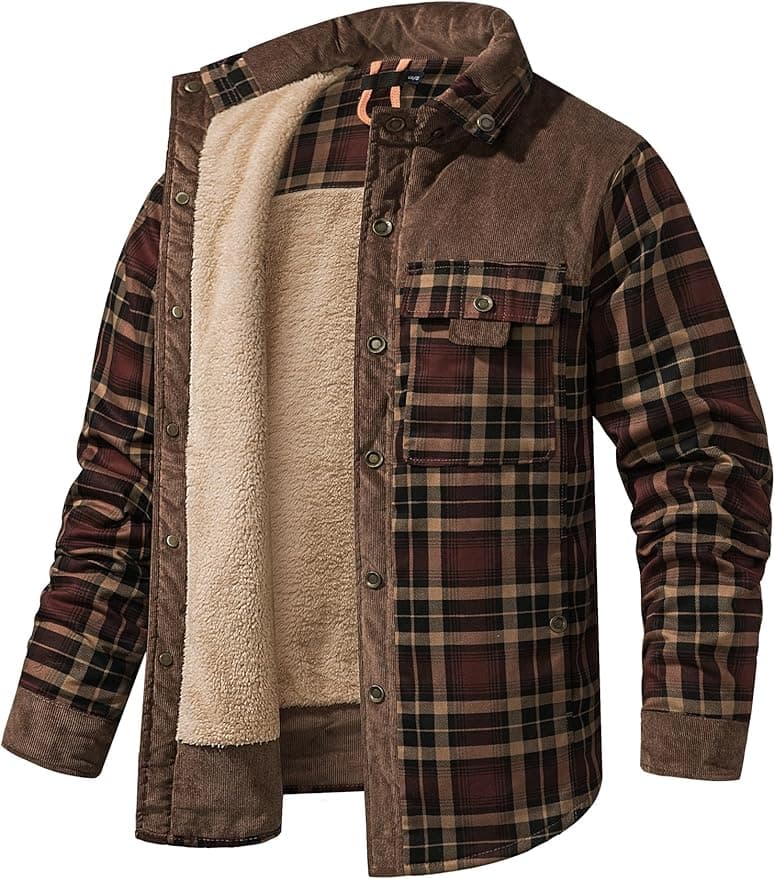 Veste en flanelle Sherpa doublée de polaire pour homme