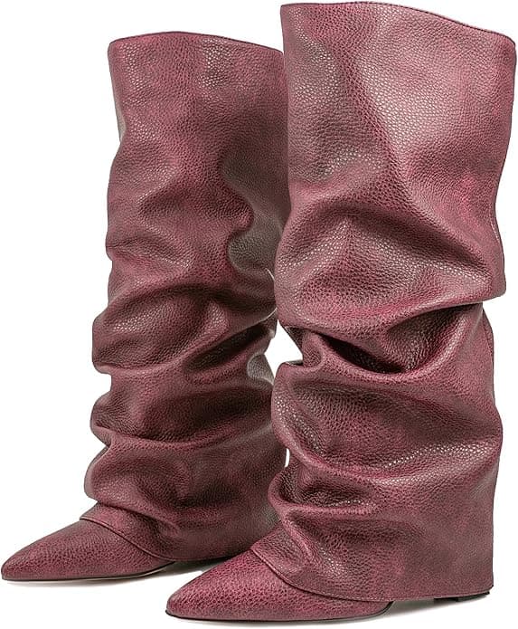 Bottes plissées à talons hauts