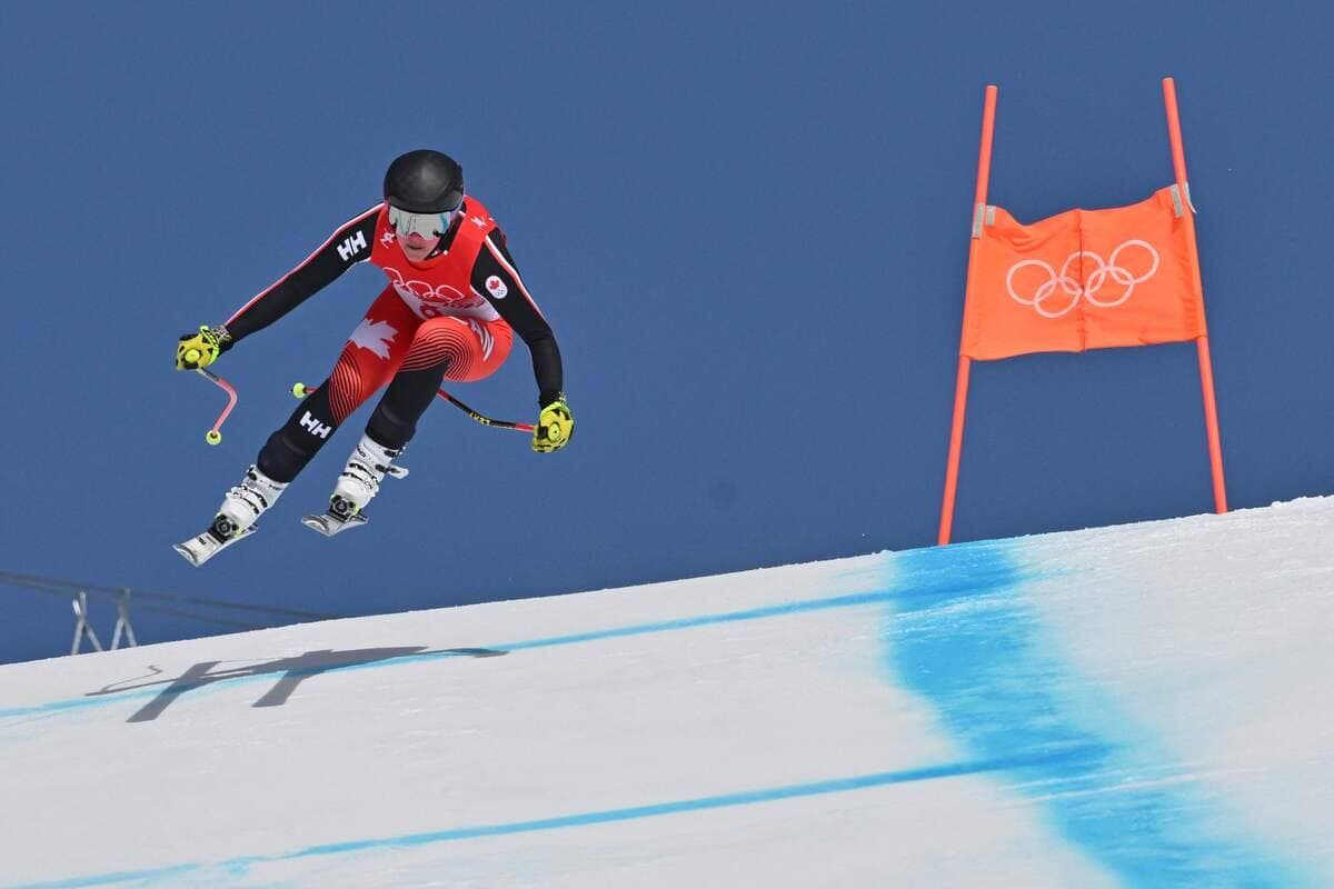 Marie-Michelle Gagnon sur la piste de Zhangjiakou mardi où elle a signé sa meilleure position en descente olympique.