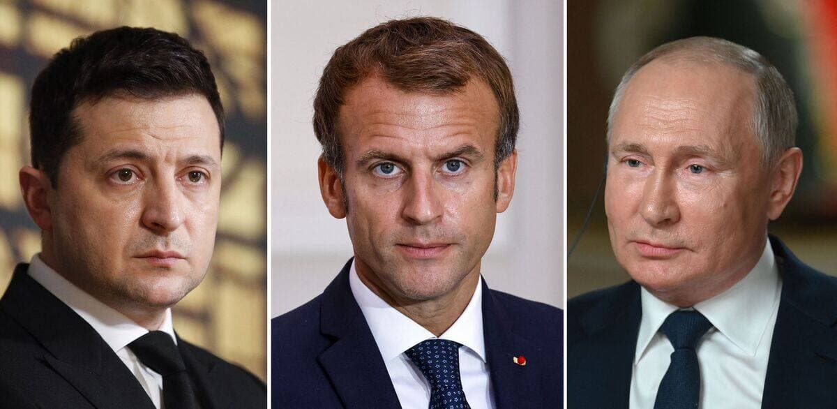 Les président Zelensky, Macron et Poutine