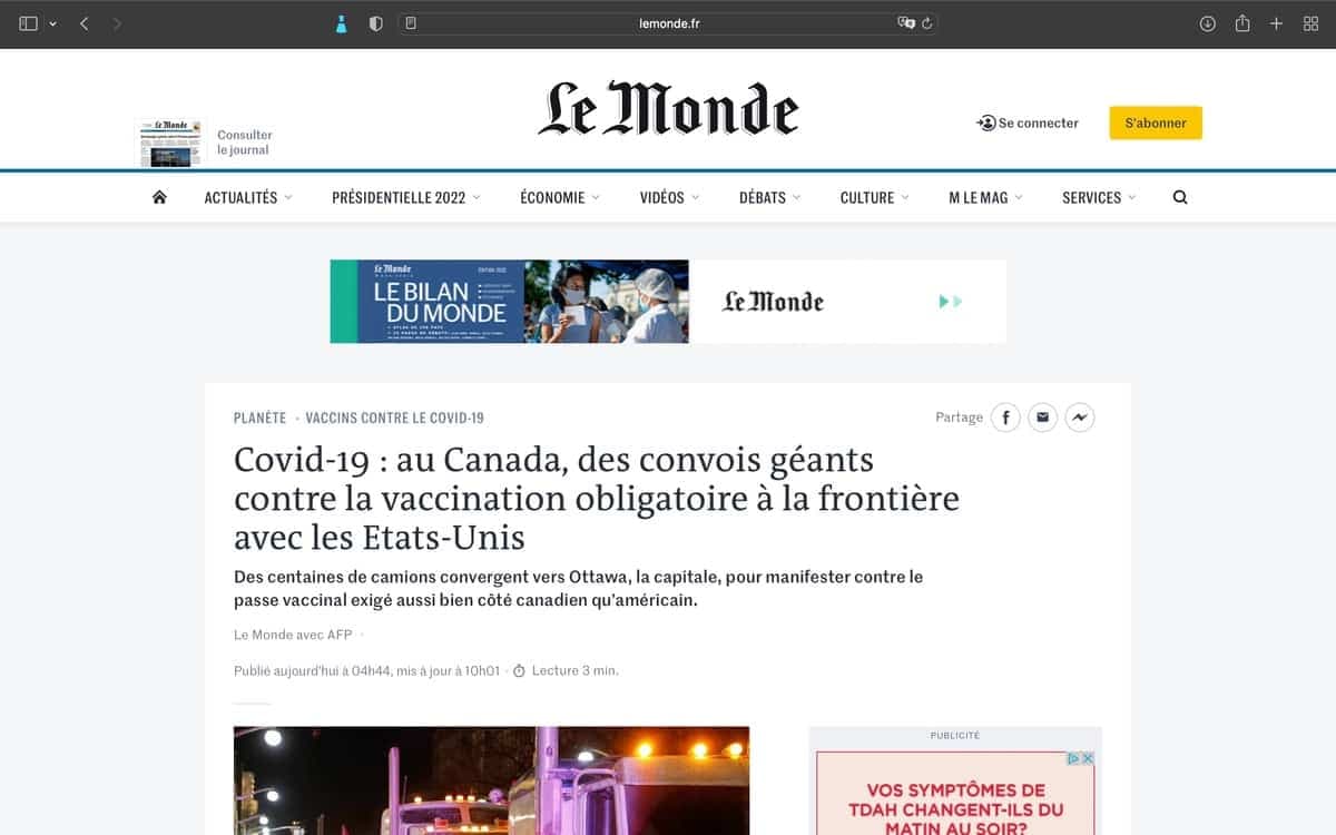 Capture d'écran Agence QMI