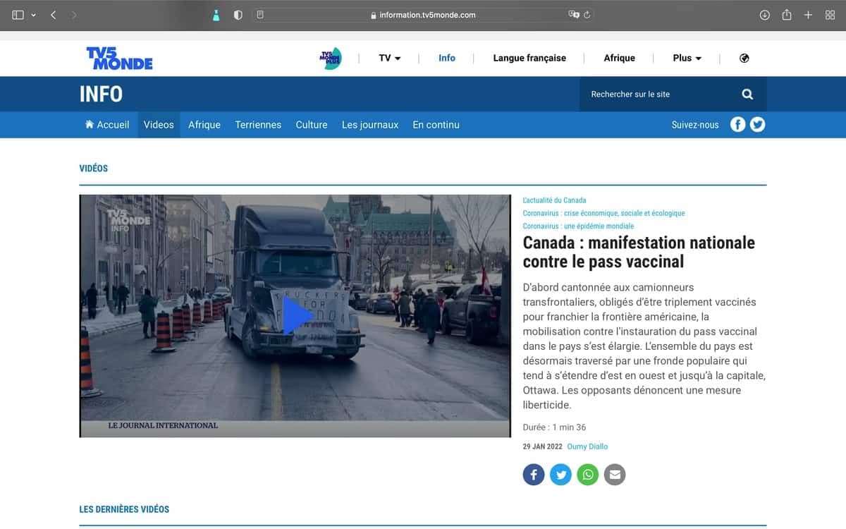 Capture d'écran Agence QMI