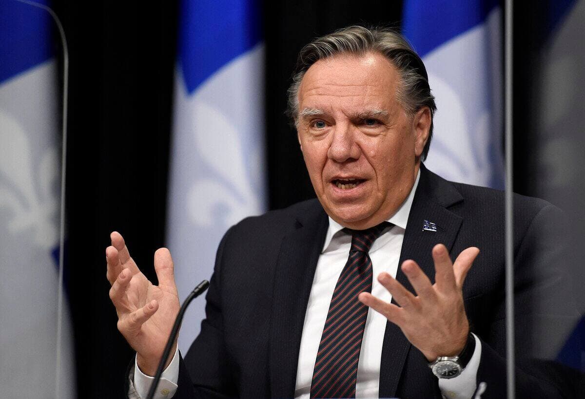 Le premier ministre du Québec, François Legault, lors de son point de presse, mercredi, pour faire le point sur la pandémie de COVID-19.