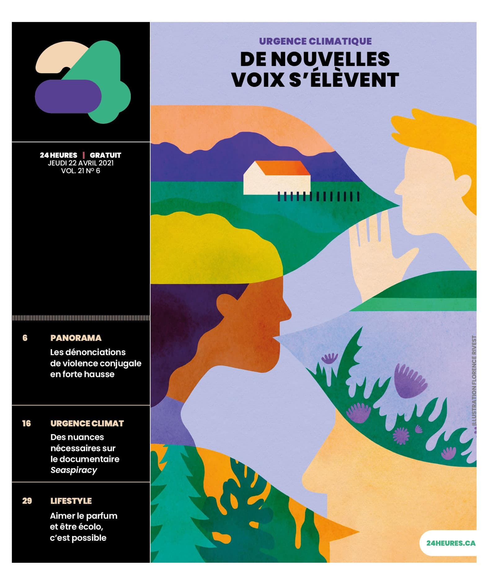 Une du 24 heures du 22 avril 2021, illustration de Florence Rivest.