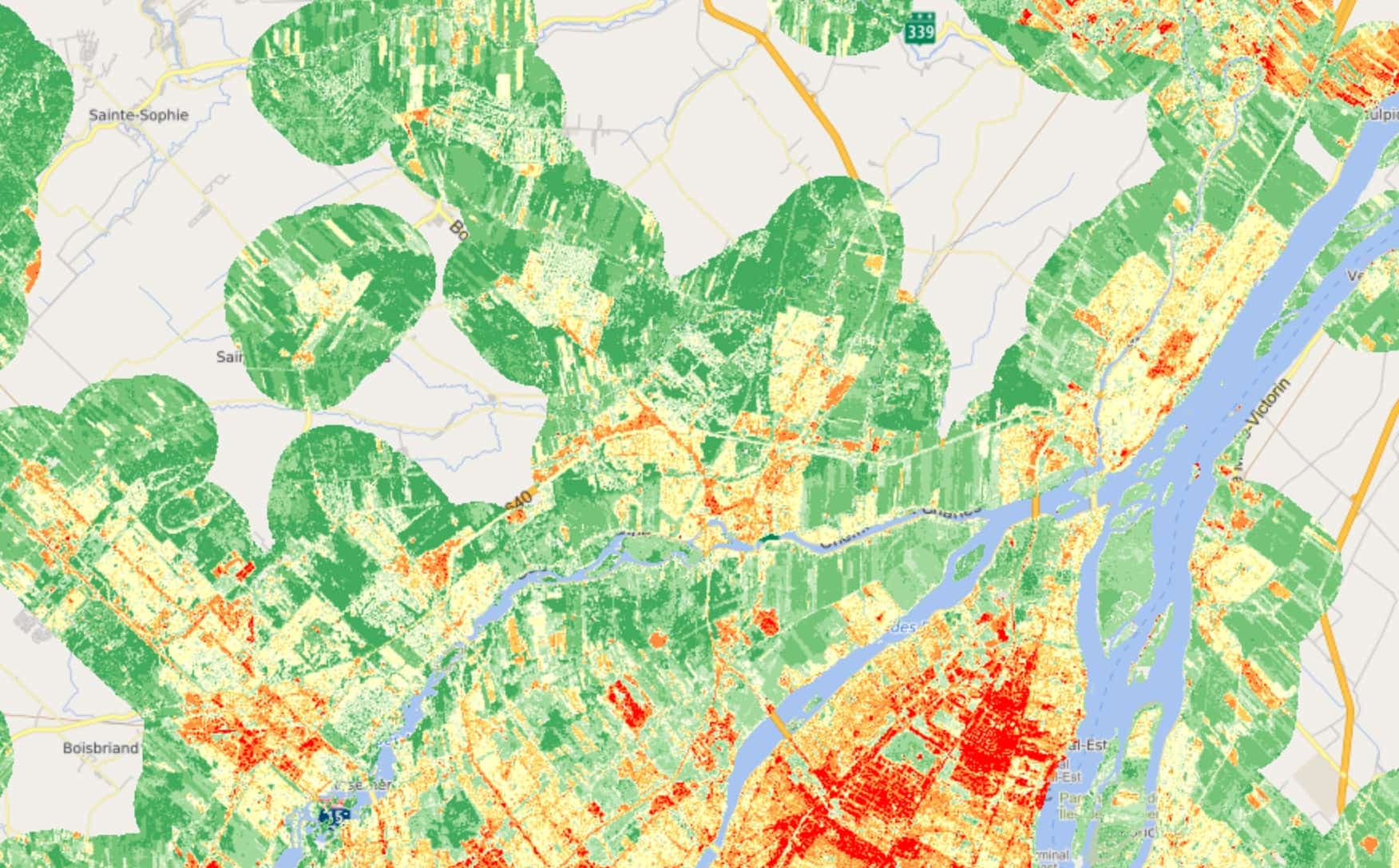 Le mercure est élevé aux Galeries Terrebonne, mais la ville compte beaucoup de zones plus fraîches.