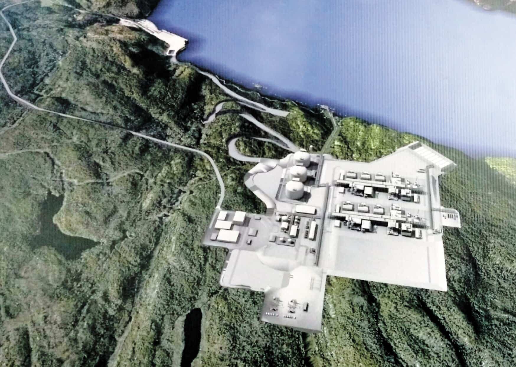 Illustration du site que propose Énergie Saguenay pour son port méthanier sur les rives de la rivière Saguenay.