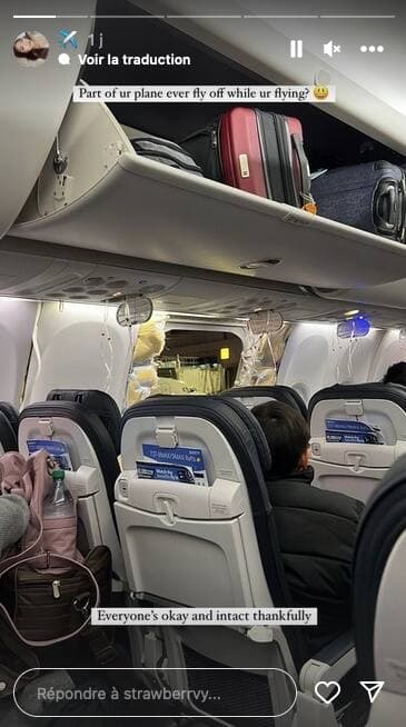 Une passagère de l'avion a partagé des photos en story sur son compte Instagram @strawberrvy