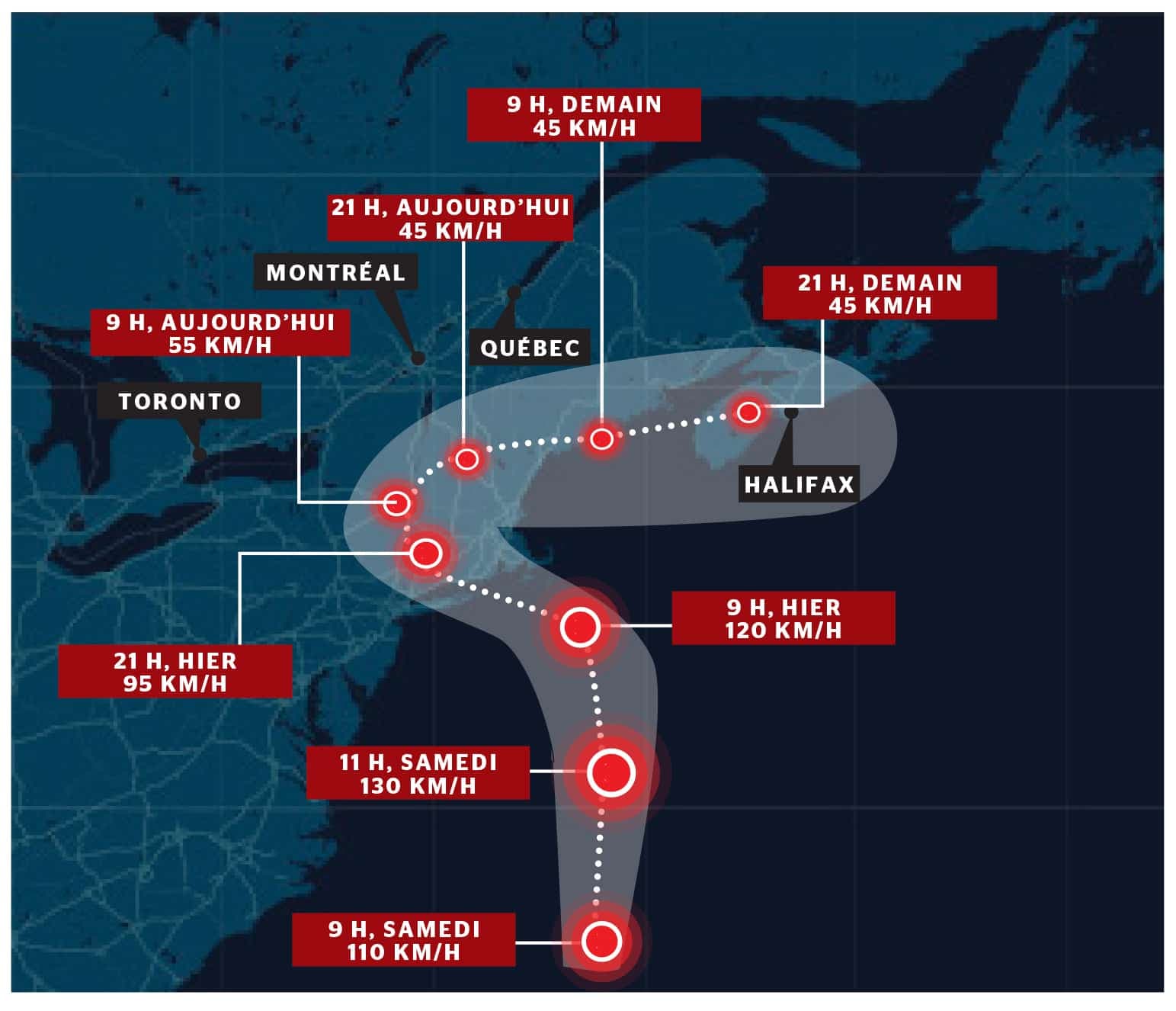 Carte tirée du Centre canadien de prévision des ouragans