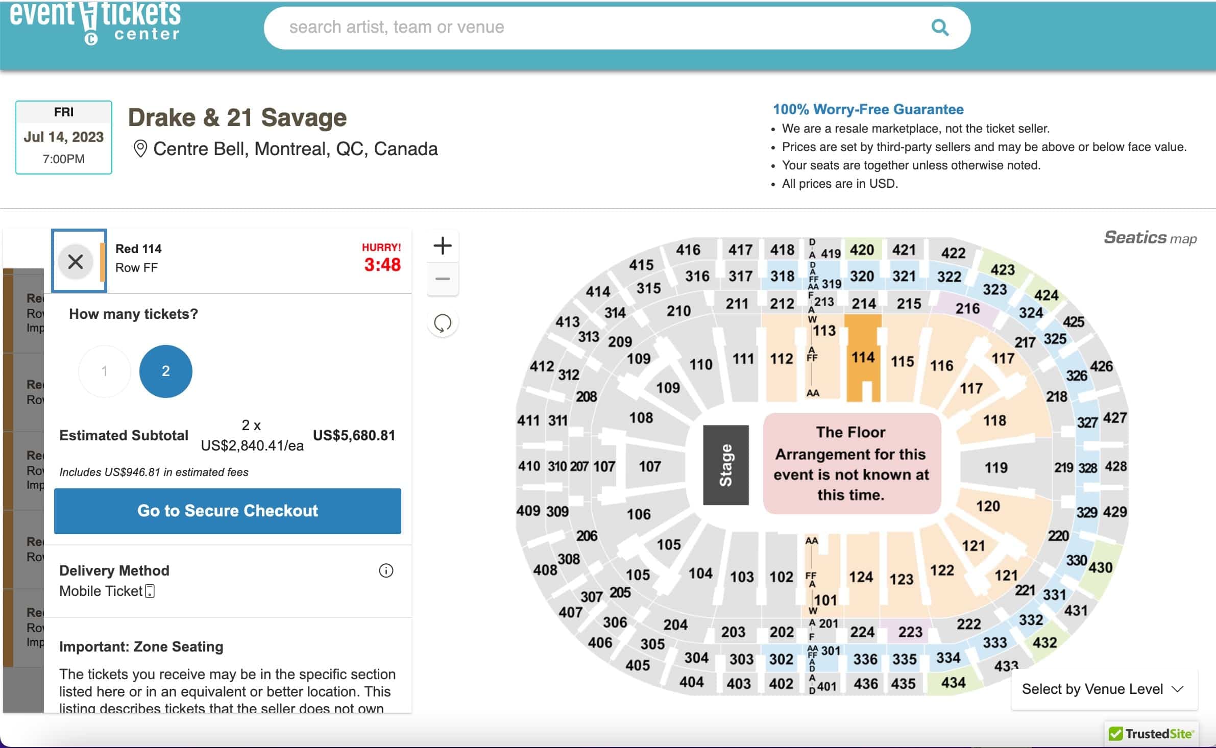 Capture d'écran - Event Tickets Center