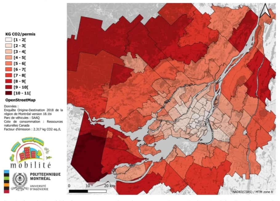 Quantité des GES émis par permis de conduire selon le secteur municipal de domicile (2018).