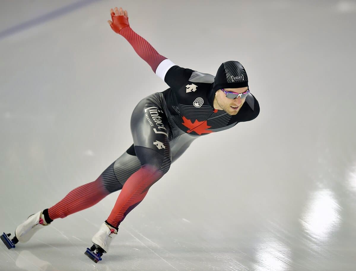 Laurent Dubreuil lors du 1000 mètres le 12 décembre 2021 à l’anneau de glace de Calgary.