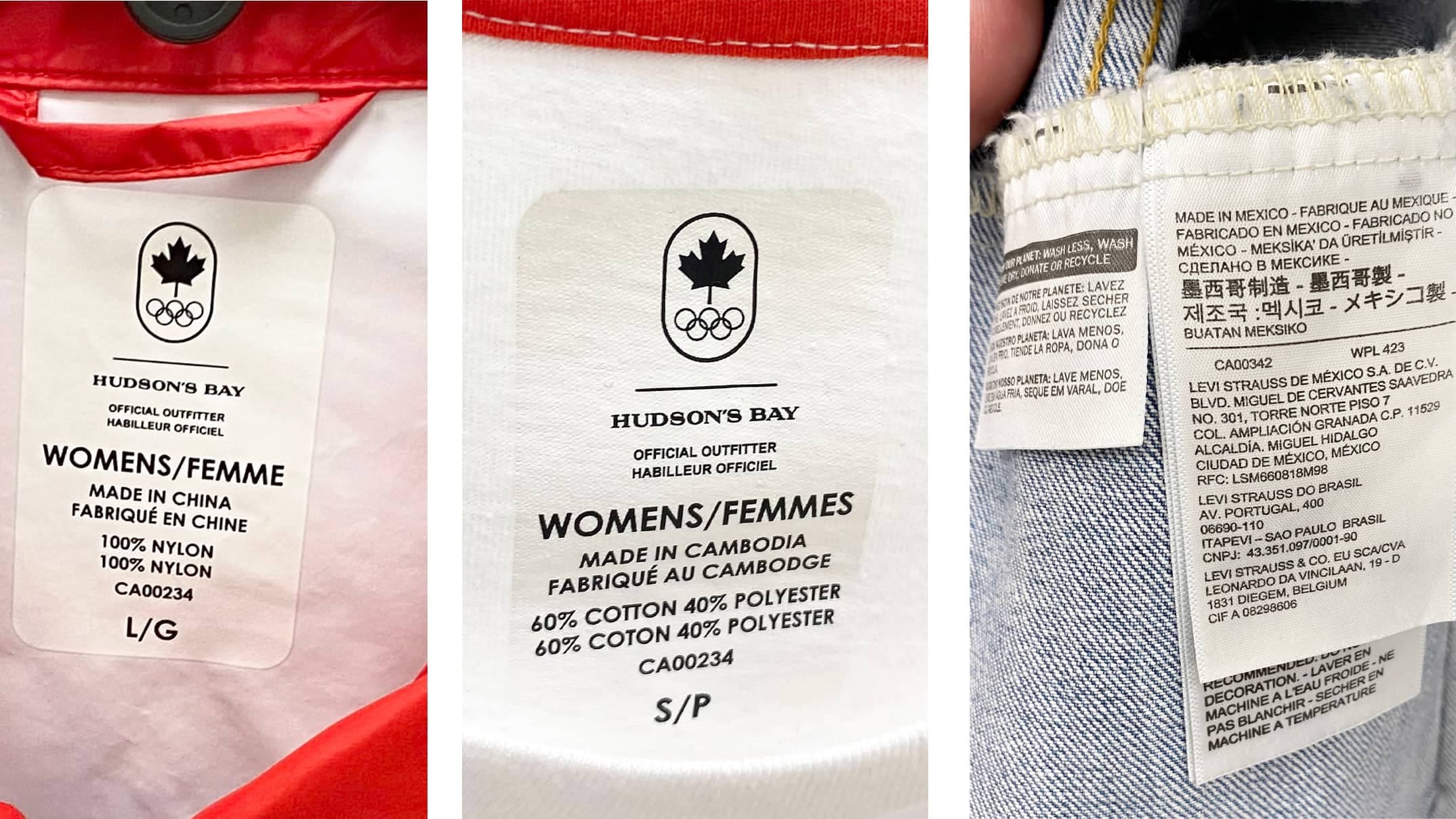 La collection de vêtements de l’équipe olympique canadienne, offerte aux consommateurs, provient de manufactures étrangères.