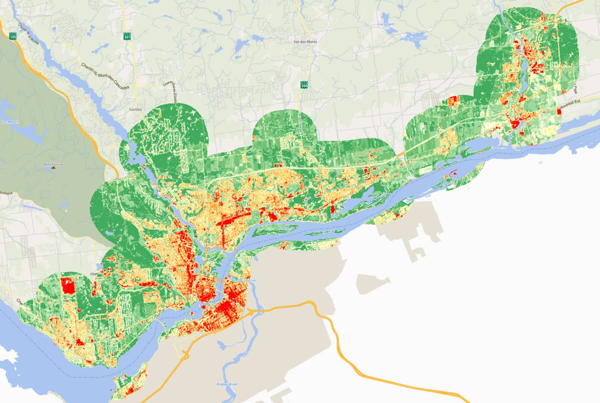 Le secteur de Hull à Gatineau et ses artères commerciales sont plus chauds.