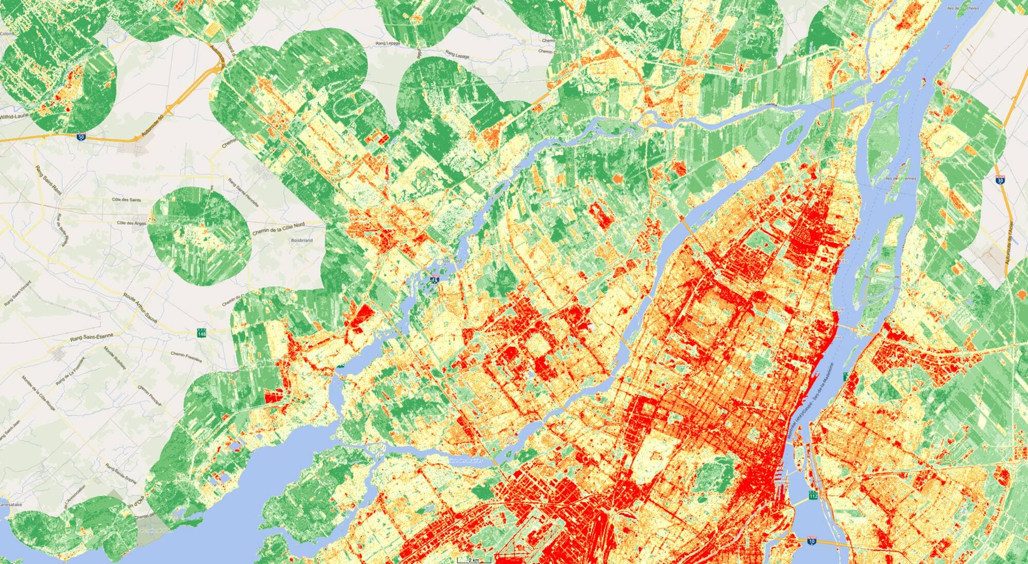 Le Carrefour Laval et le Centre Laval sont d’importants îlots de chaleur.