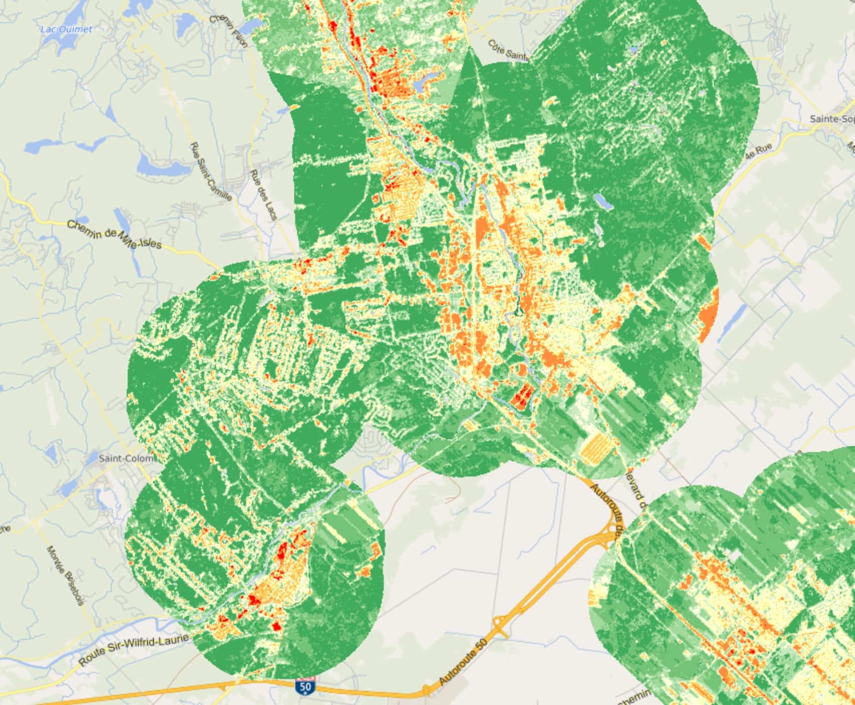 Il fait plus chaud aux abords de l’autoroute 15, mais il y a beaucoup de zones fraîches à Saint-Jérôme.