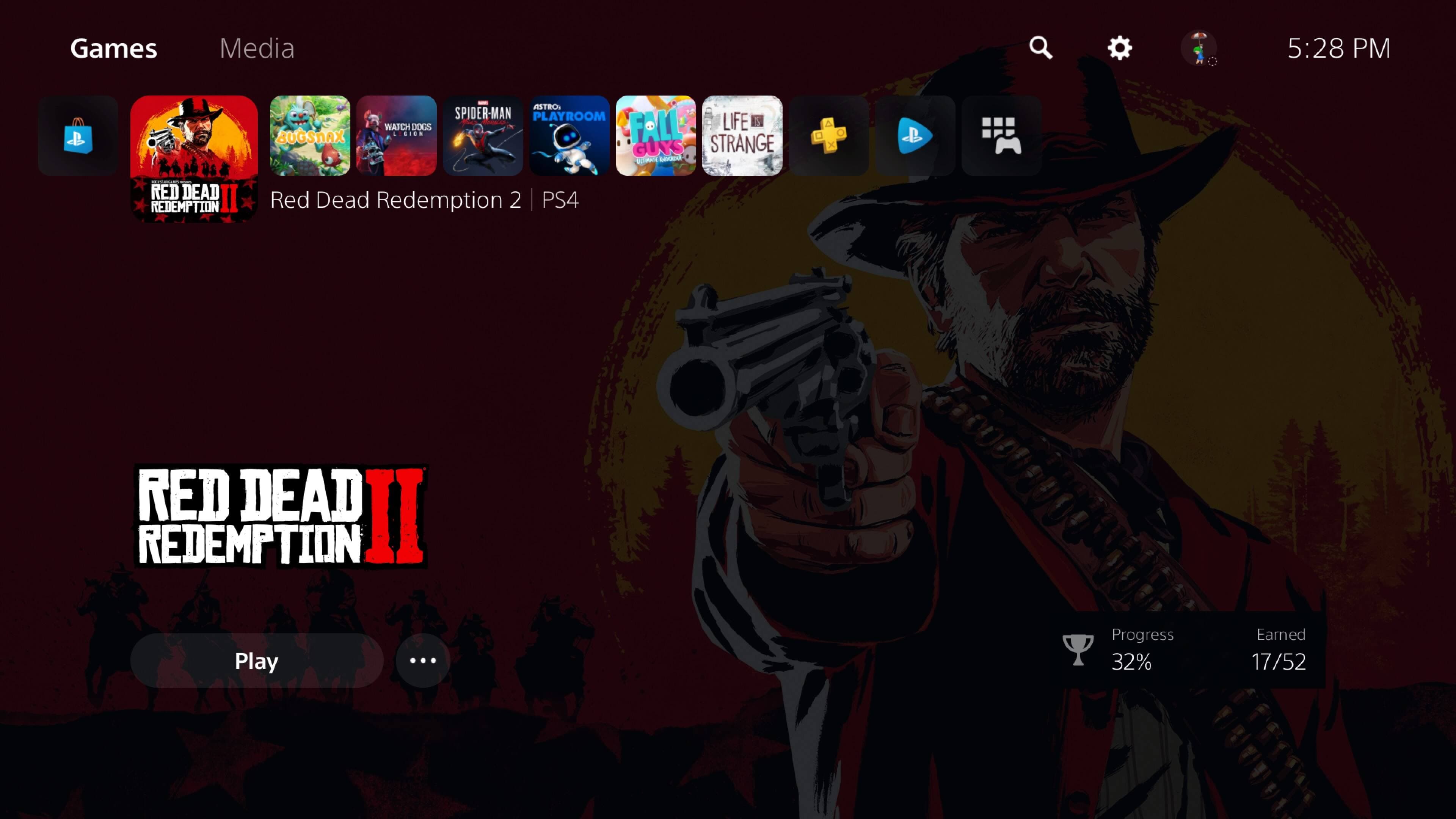 Voici un jeu PS4 dans l'interface PS5. Aussi: j'ai pas juste fait 32% du jeu, ok? Ma sauvegarde du Nuage n'était pas à jour.