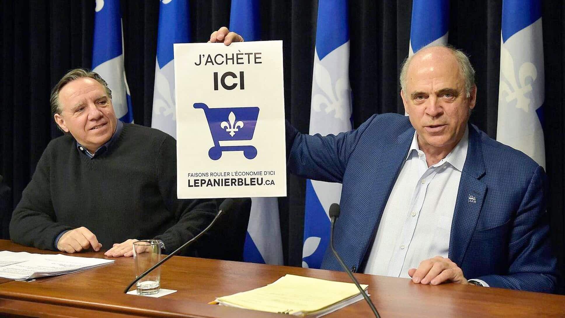 En avril 2020, Québec a lancé Le Panier Bleu pour faire la promotion des produits d’ici. L’État a injecté 300 000 $ dans la création de cette plateforme gérée par un OBNL. Ci-dessus, le premier ministre François Legault et le ministre Pierre Fitzgibbon.