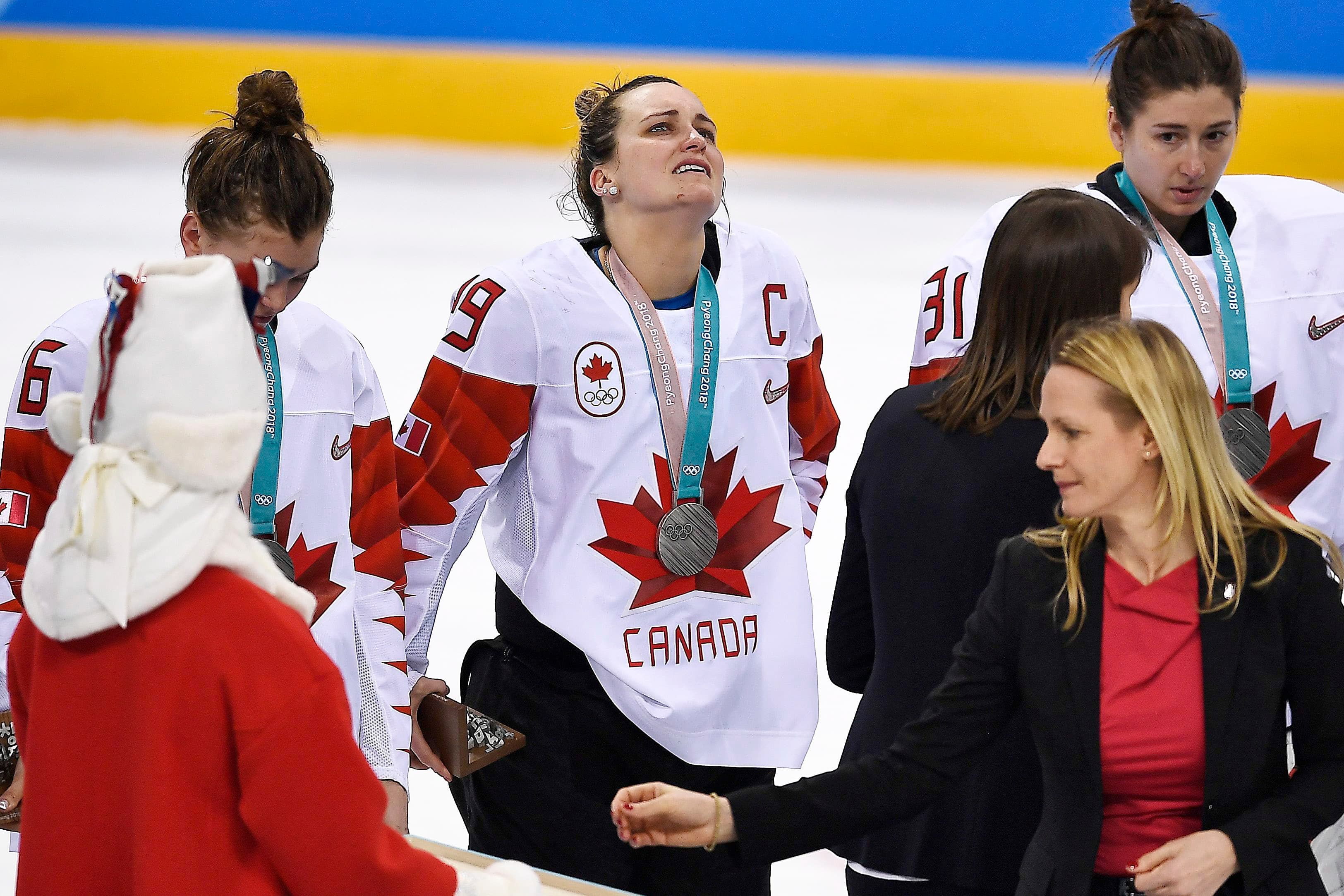 Marie-Philip Poulin lors de la défaite pour la médaille d'or du Canada en fusillade au Centre de Hockey de Gangneung aux Jeux olympiques d'hiver à PyeongChang, le 22 février 2018.