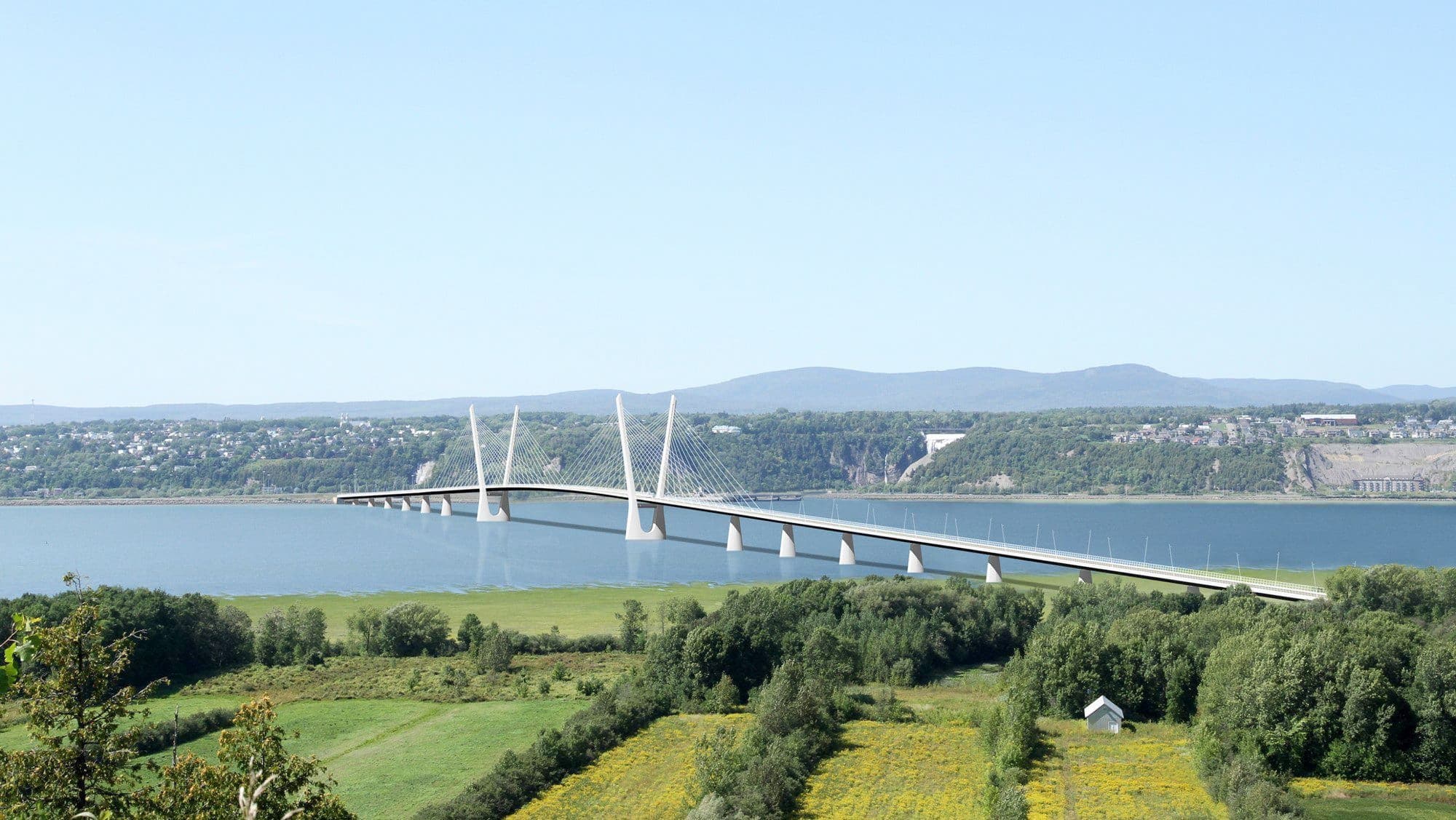 Le nouveau pont à haubans d’une longueur de 2,1 km sera situé 120 mètres à l’ouest de l’actuel.