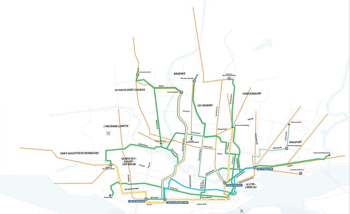 Carte de la ville de Québec pour expliquer que le projet actuel dessert bien les banlieues.