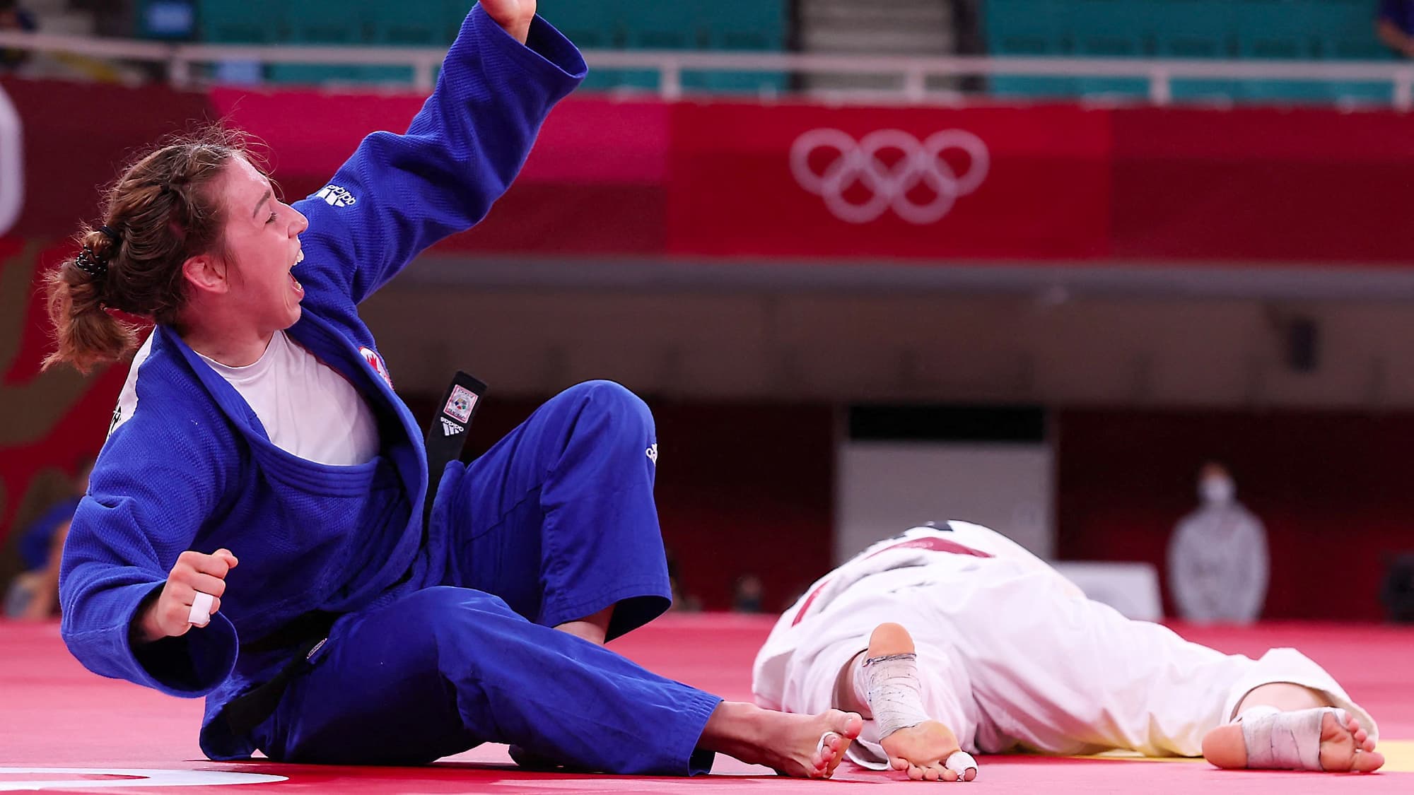 La judoka Catherine Beauchemin-Pinard, après avoir gagné le combat qui lui a permis de mettre la main sur la médaille de bronze.