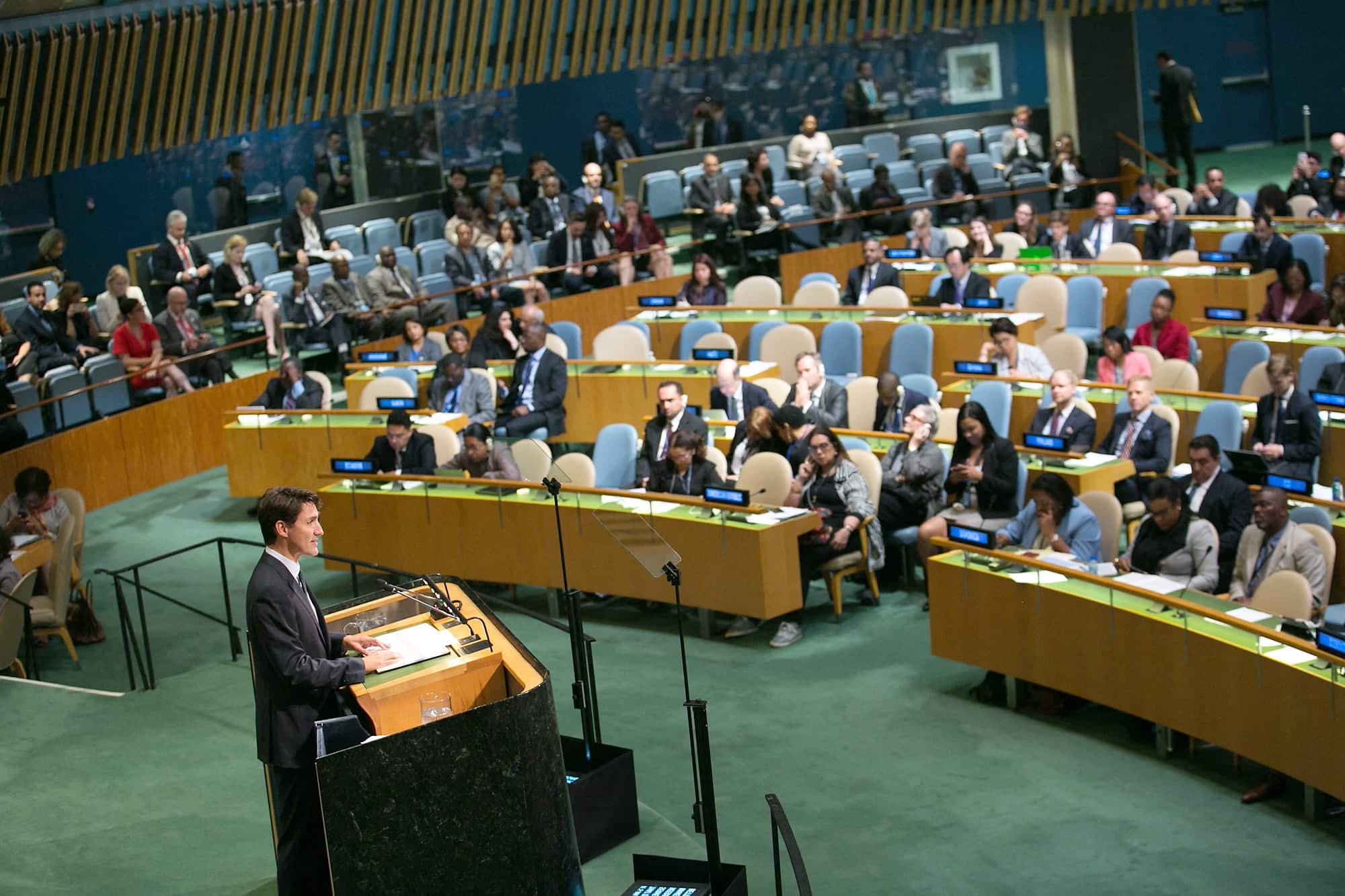 Le premier ministre du Canada, Justin Trudeau, s’adressant à l’Assemblée générale des Nations Unies en septembre 2017.
