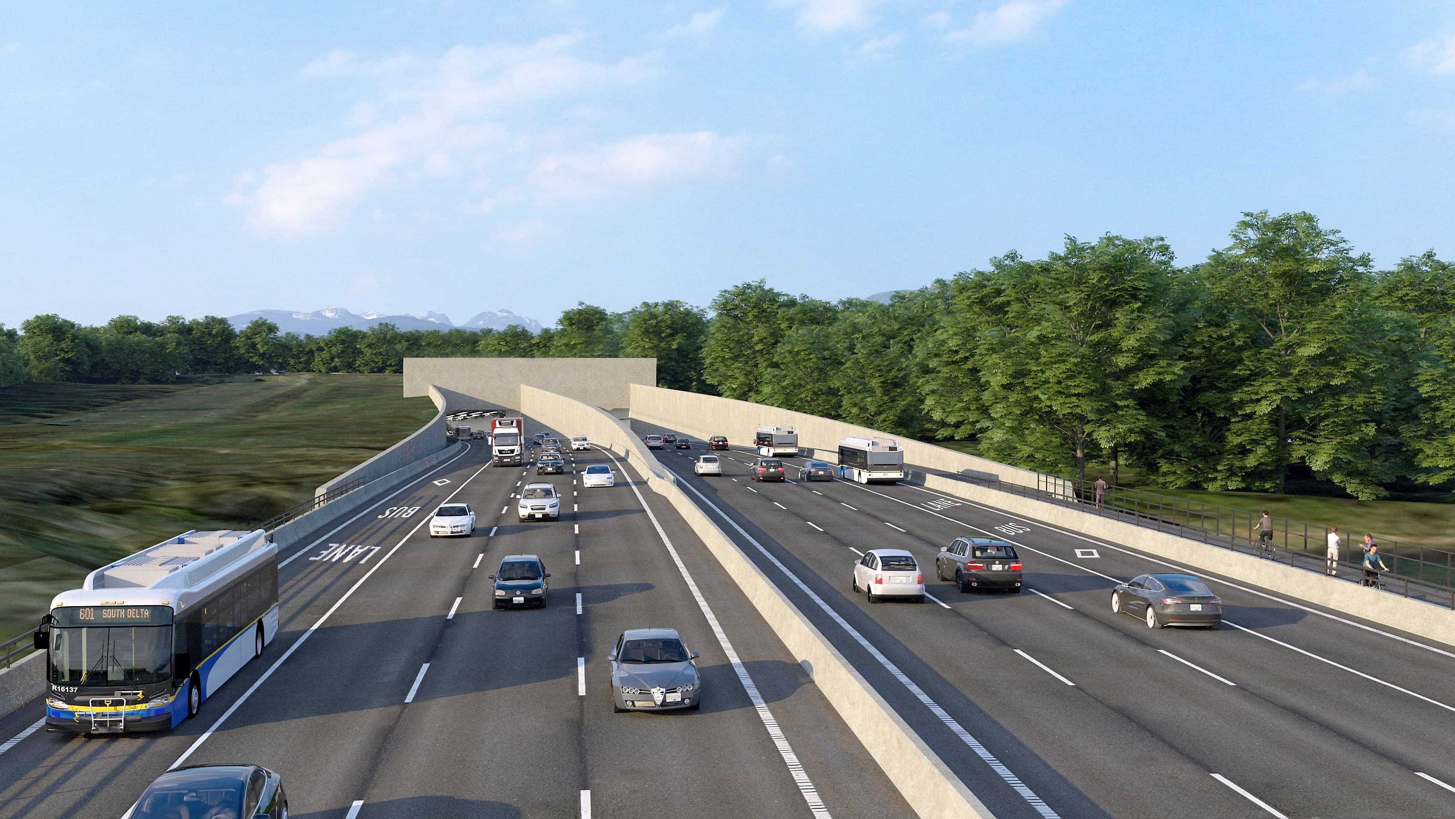 Le nouveau tunnel George-Massey sur la route 99 et sous le fleuve Fraser en Colombie-Britannique comportera huit voies et sera sans péage.