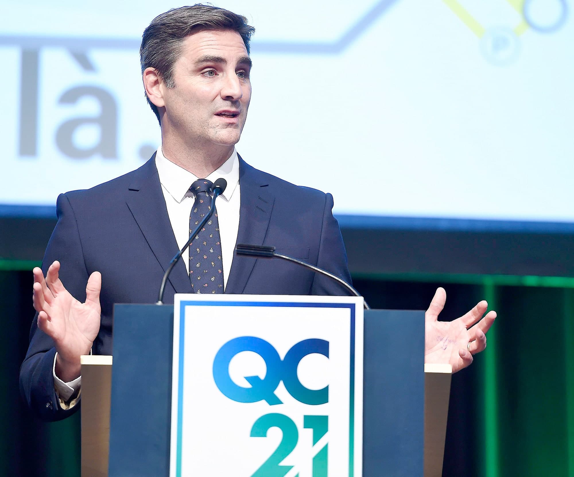 Le candidat à la mairie de Québec, Jean-François Gosselin, chef de Québec 21, lors de la présentation de son projet de métro le 9 juin.