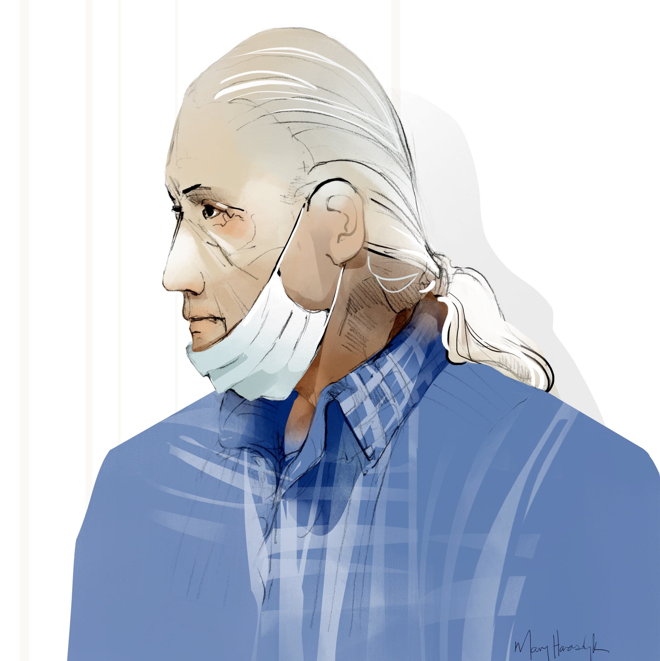 L’accusé, Stéphane Parent, qui écoute les témoins à son procès.