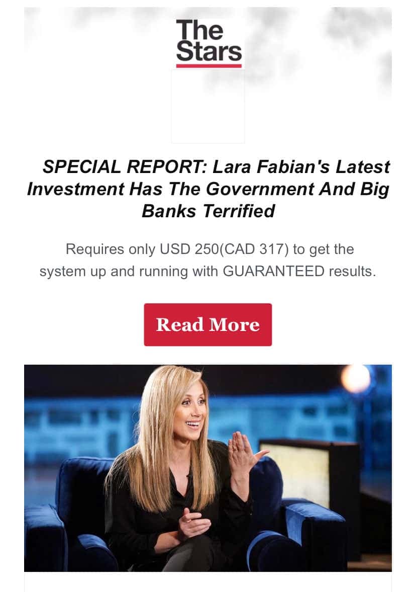 Un exemple du courriel d’hameçonnage qui profite de la notoriété de la directrice de Star Académie.