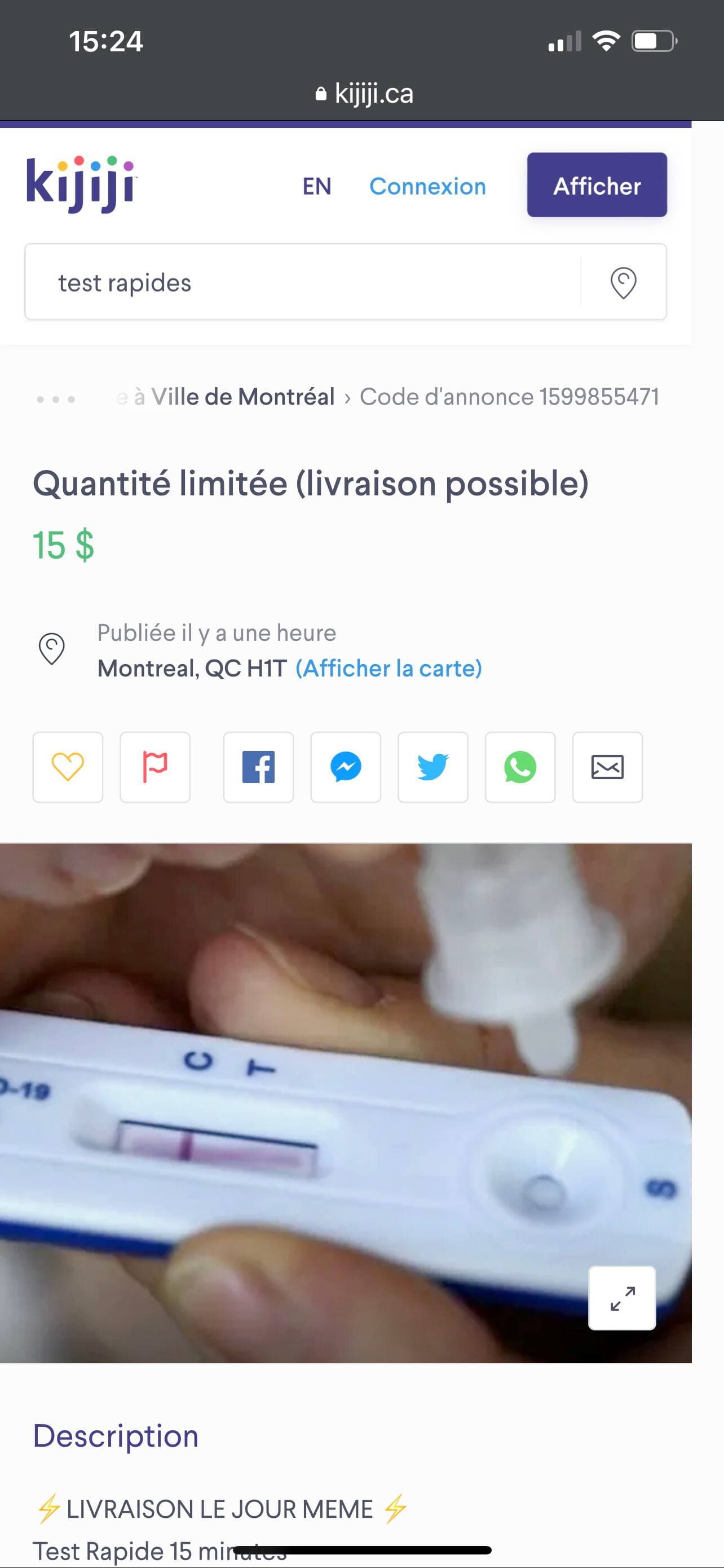 Certains vendent des tests rapides sur des sites comme Kijiji.