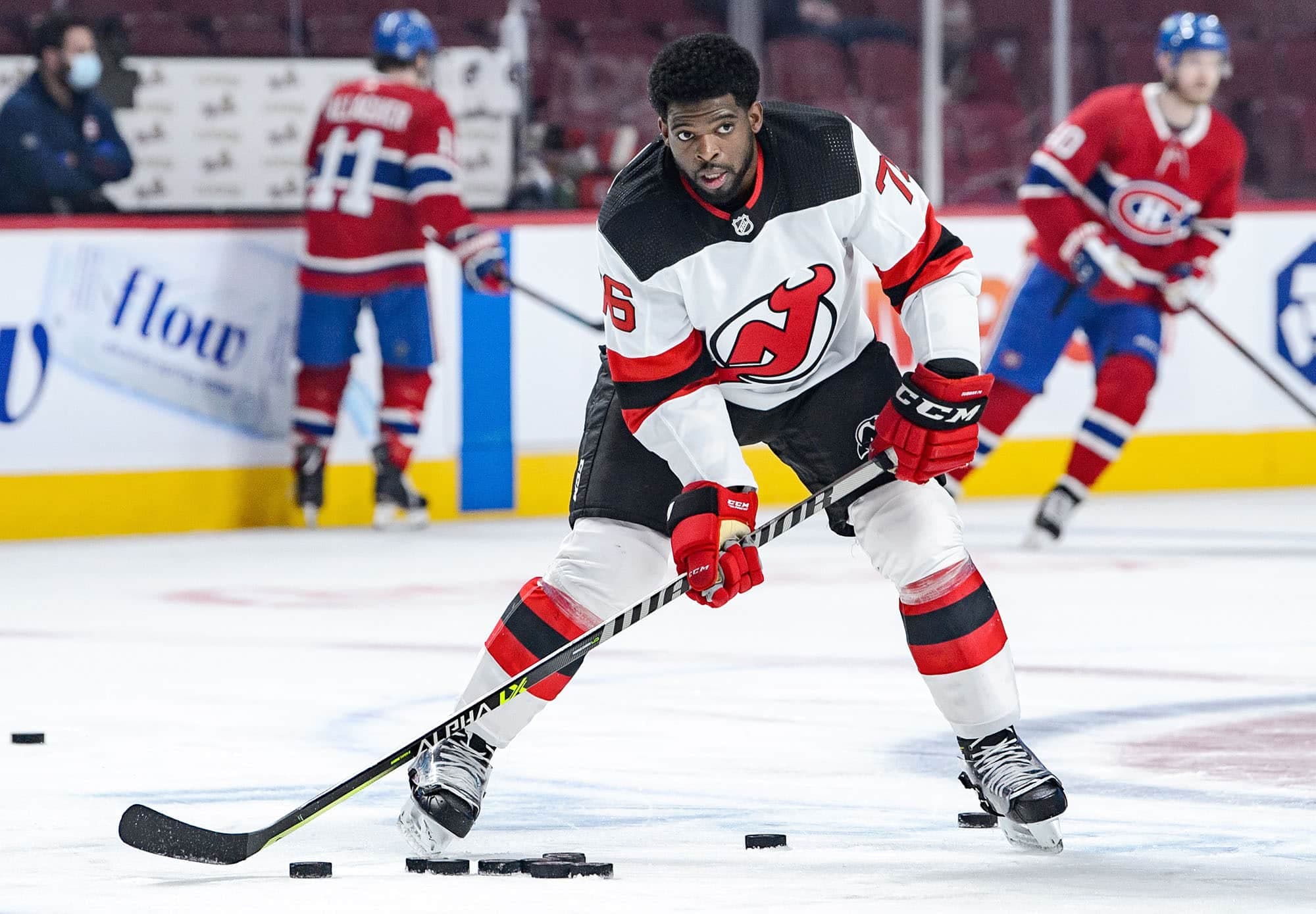 P.K. Subban lors de la période d’échauffement avant d’affronter le Canadien, mardi, à Montréal.