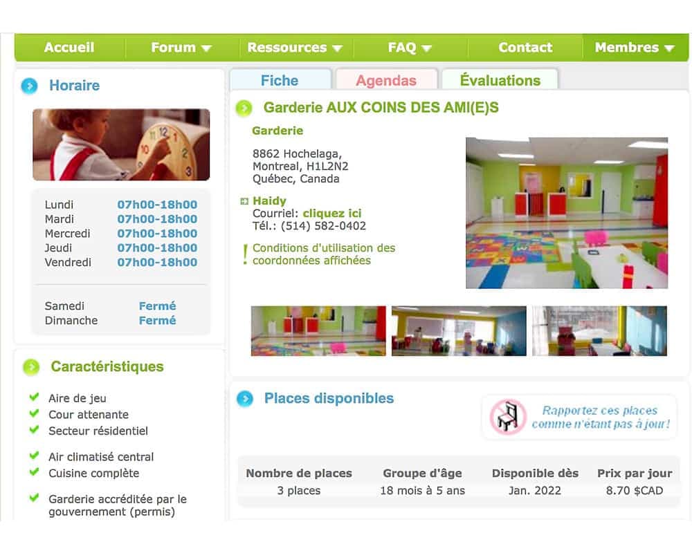 L’entreprise s’affiche sur le site MaGarderie.com à un tarif quotidien de 8,70 $ par jour, comme si elle était subventionnée par le gouvernement, ce qui n’est pas le cas.