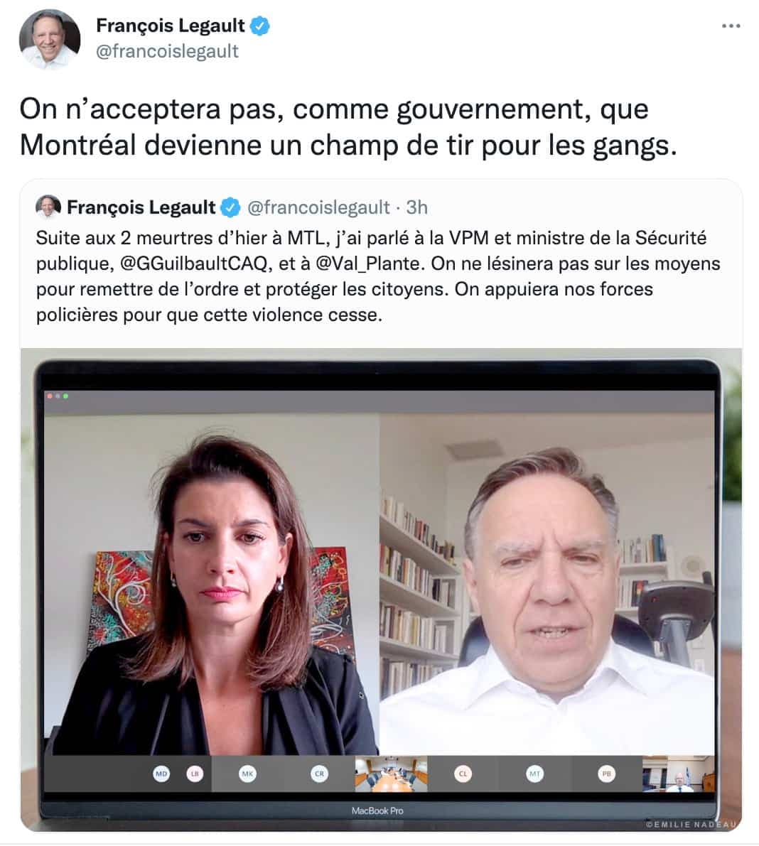 Le premier ministre François Legault a tweeté en promettant de « remettre de l’ordre et protéger les citoyens ».