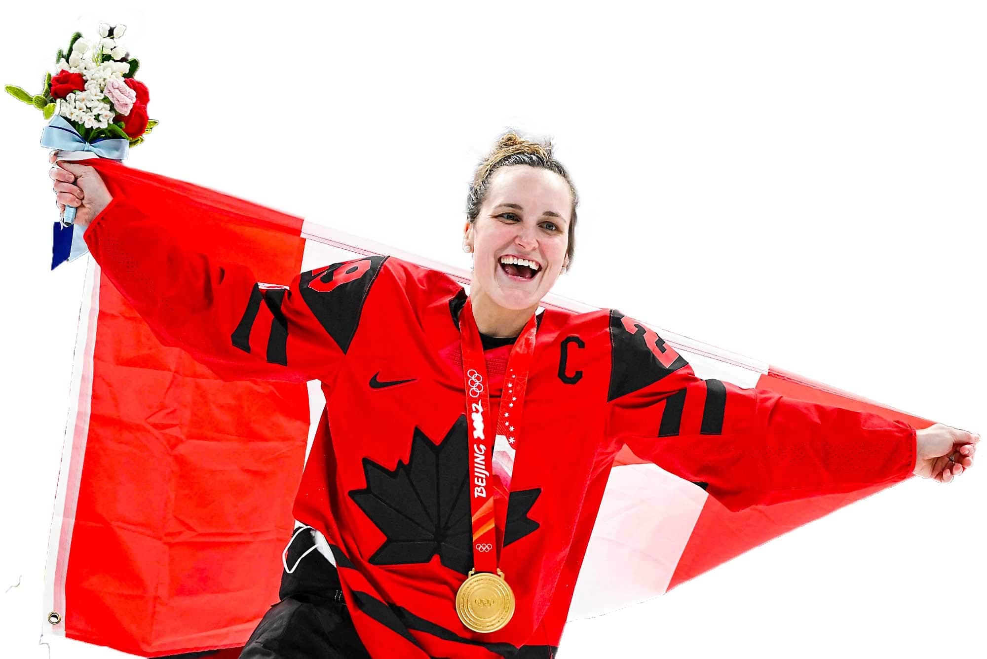 La capitaine du Canada célébrant la victoire.